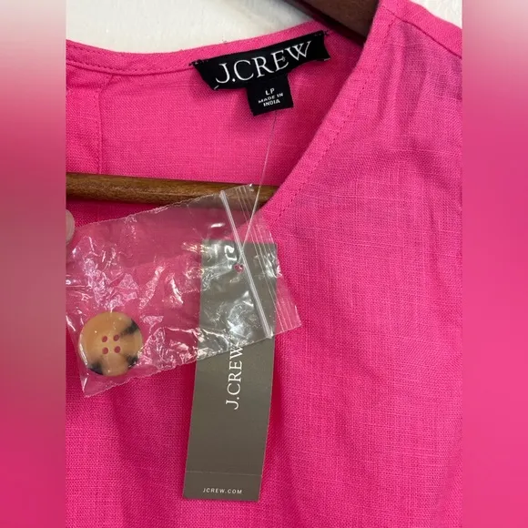 J. CREW $159 Button Back Pink 100% Linen Shift Dress Office Petite‎ Large New