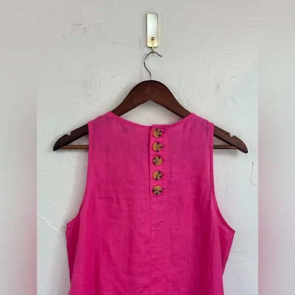 J. CREW $159 Button Back Pink 100% Linen Shift Dress Office Petite‎ Large New