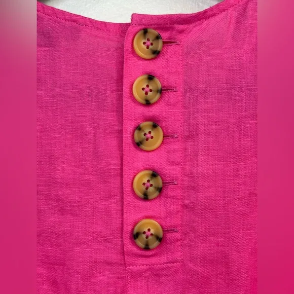 J. CREW $159 Button Back Pink 100% Linen Shift Dress Office Petite‎ Large New