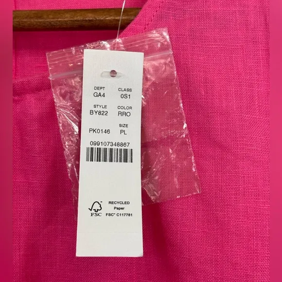 J. CREW $159 Button Back Pink 100% Linen Shift Dress Office Petite‎ Large New