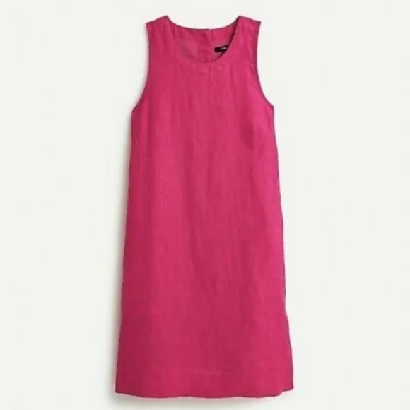 J. CREW $159 Button Back Pink 100% Linen Shift Dress Office Petite‎ Large New