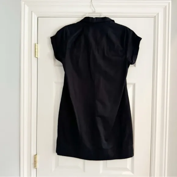 J Crew Black Collared Shift Dress Medium 100% Cotton Minimalist Popover Summer