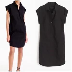 J Crew Black Collared Shift Dress Medium 100% Cotton Minimalist Popover Summer