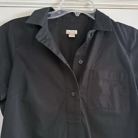 J Crew Black Collared Shift Dress Medium 100% Cotton Minimalist Popover Summer
