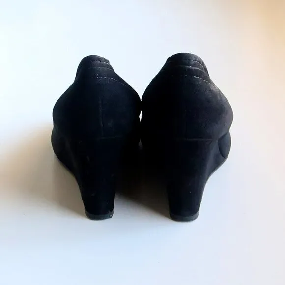 J. Crew Black Suede Leather Peep Toe Wedge Heel Sandals / Dress Shoes Size 8