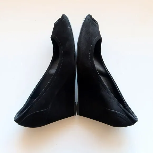 J. Crew Black Suede Leather Peep Toe Wedge Heel Sandals / Dress Shoes Size 8