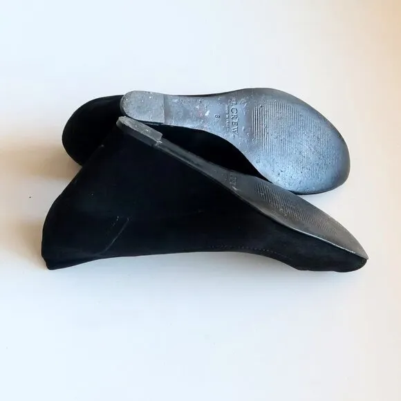 J. Crew Black Suede Leather Peep Toe Wedge Heel Sandals / Dress Shoes Size 8