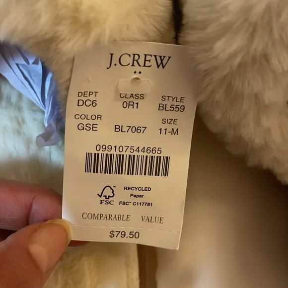 J. CREW Cozy Blue Cable Knit Slippers with Faux Fur