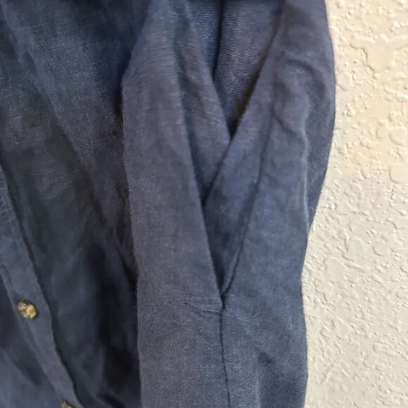 J Crew Dress XS Baird McNutt Irish Linen Shirt Button Navy‎ Blue Midi Minimalist