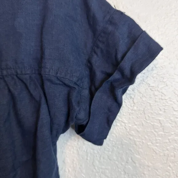 J Crew Dress XS Baird McNutt Irish Linen Shirt Button Navy‎ Blue Midi Minimalist