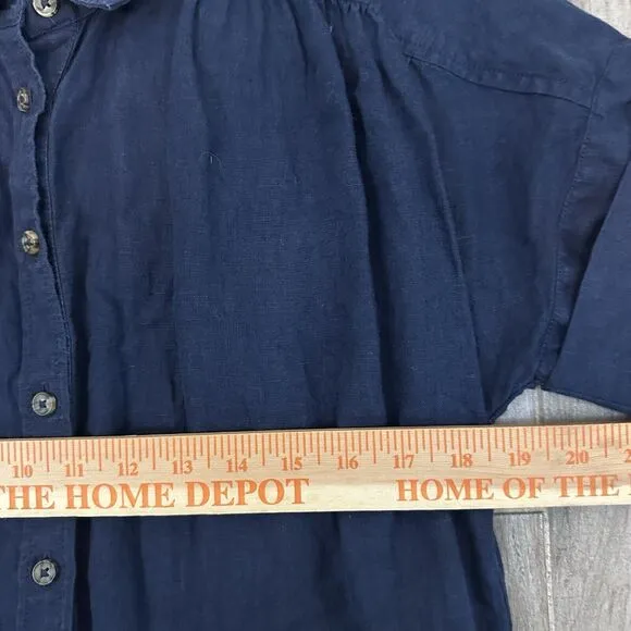 J Crew Dress XS Baird McNutt Irish Linen Shirt Button Navy‎ Blue Midi Minimalist