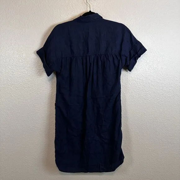 J Crew Dress XS Baird McNutt Irish Linen Shirt Button Navy‎ Blue Midi Minimalist
