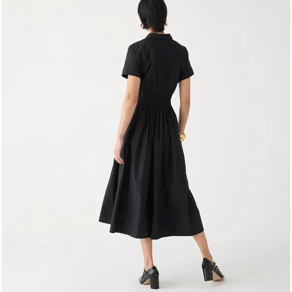 J. Crew Elena Shirtdress Cotton Poplin Black Drama Classic Minimalist US 6 NWT