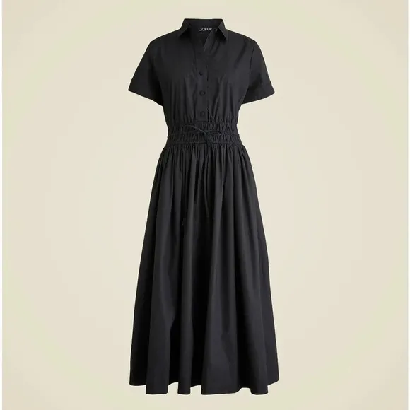 J. Crew Elena Shirtdress Cotton Poplin Black Drama Classic Minimalist US 6 NWT