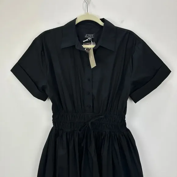 J. Crew Elena Shirtdress Cotton Poplin Black Drama Classic Minimalist US 6 NWT