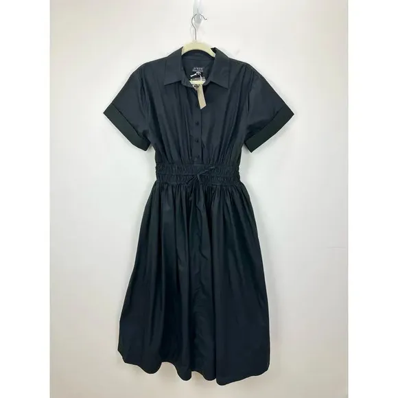 J. Crew Elena Shirtdress Cotton Poplin Black Drama Classic Minimalist US 6 NWT