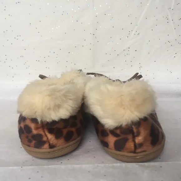 J Crew Faux Calf Hair Leopard Print Fuzzy Faux Fur  Moc Slippers - Size 10 Cozy