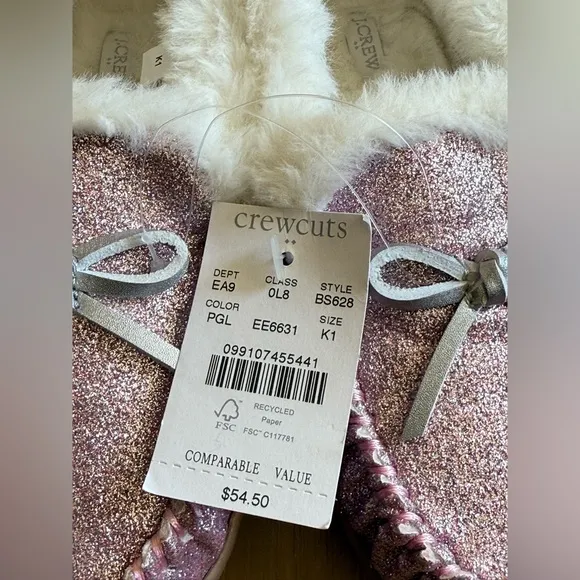 J. Crew Girls' Glitter Moccasin slippers - BS628 - Size 1 - NWT