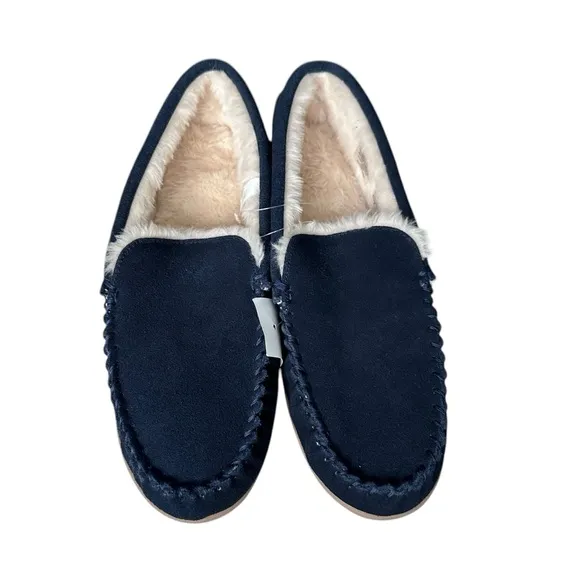 J. Crew Men’s Suede Scuff Slippers in Vintage Indigo Suede Faux Fur Size 11 NWT