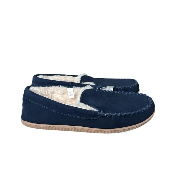 J. Crew Men’s Suede Scuff Slippers in Vintage Indigo Suede Faux Fur Size 11 NWT