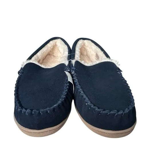 J. Crew Men’s Suede Scuff Slippers in Vintage Indigo Suede Faux Fur Size 11 NWT