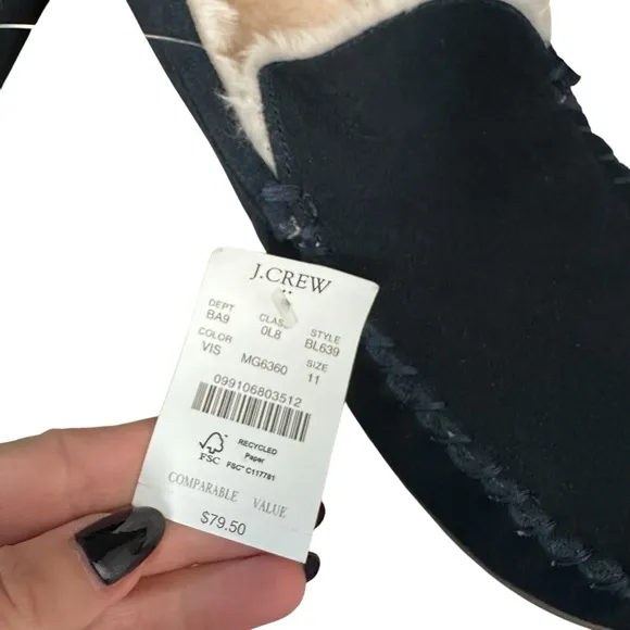 J. Crew Men’s Suede Scuff Slippers in Vintage Indigo Suede Faux Fur Size 11 NWT
