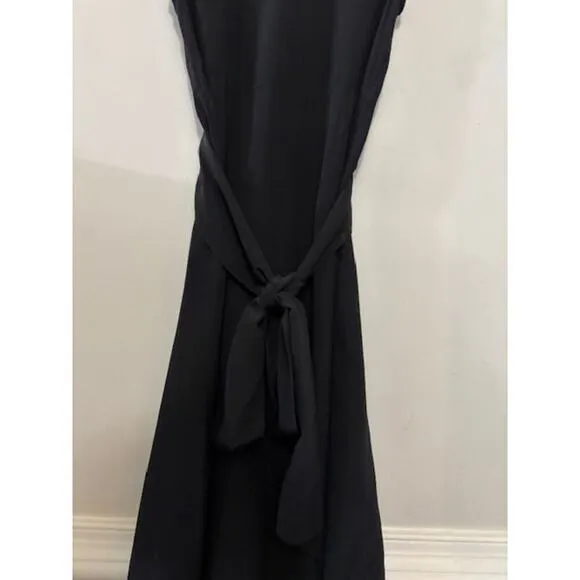 J. Crew Midi Dress 100% Silk Black Tie Back Size 2 Minimalist Classy Capsule