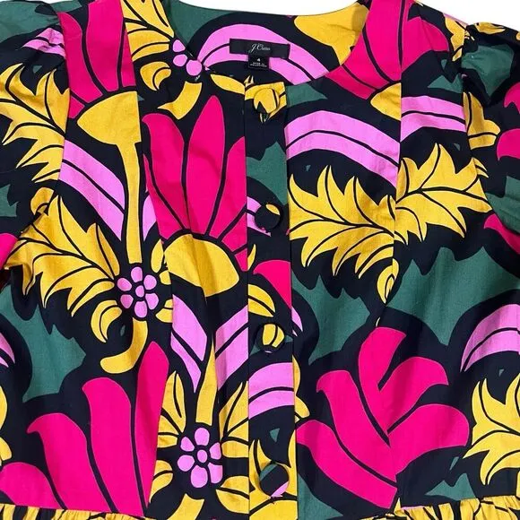 J. CREW Pink Yellow Floral Ratti Grandi Fiori Tiered Popover Short Dress Size 4