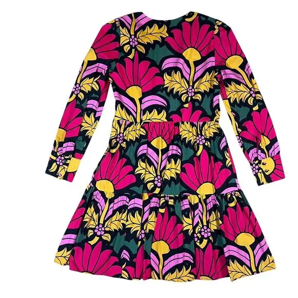 J. CREW Pink Yellow Floral Ratti Grandi Fiori Tiered Popover Short Dress Size 4