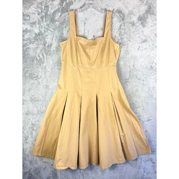 J Crew Pleated A Line Chino Dress 10 Smocked Preppy Minimalist Neutral