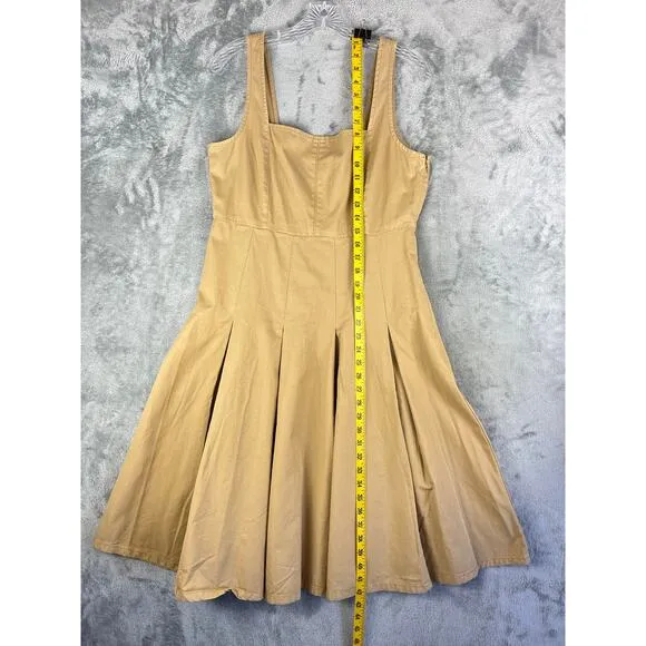 J Crew Pleated A Line Chino Dress 10 Smocked Preppy Minimalist Neutral