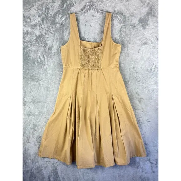 J Crew Pleated A Line Chino Dress 10 Smocked Preppy Minimalist Neutral