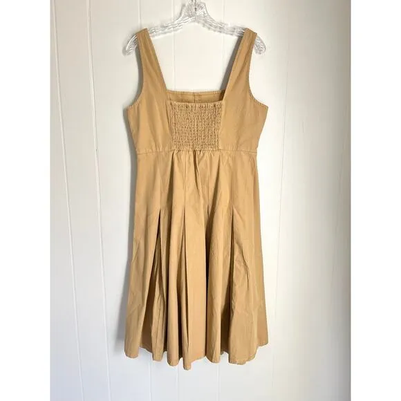 J Crew Pleated A Line Chino Dress 10 Smocked Preppy Minimalist Neutral