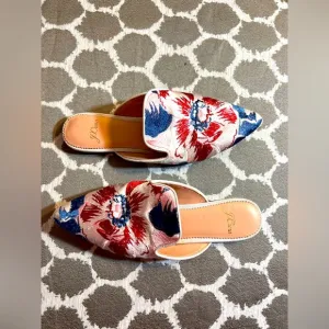 J. Crew Red and Blue Flats with Vibrant Pattern