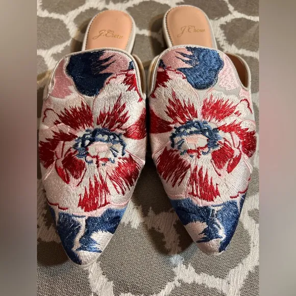 J. Crew Red and Blue Flats with Vibrant Pattern