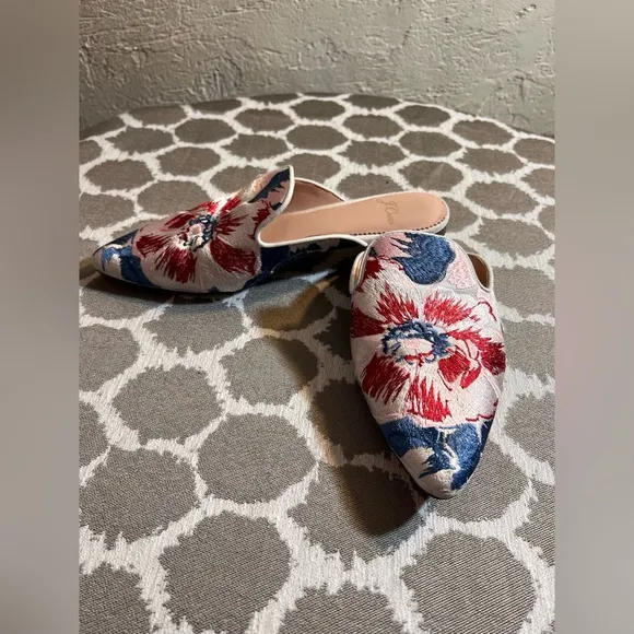 J. Crew Red and Blue Flats with Vibrant Pattern