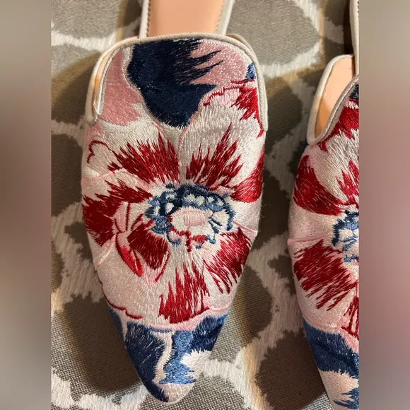 J. Crew Red and Blue Flats with Vibrant Pattern
