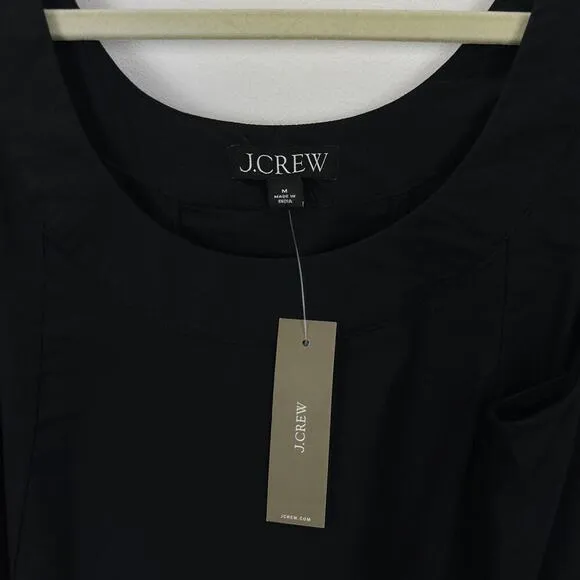 J. Crew Scoopneck Shift Mini Swing Dress Cotton Poplin Black Minimalist M NWT