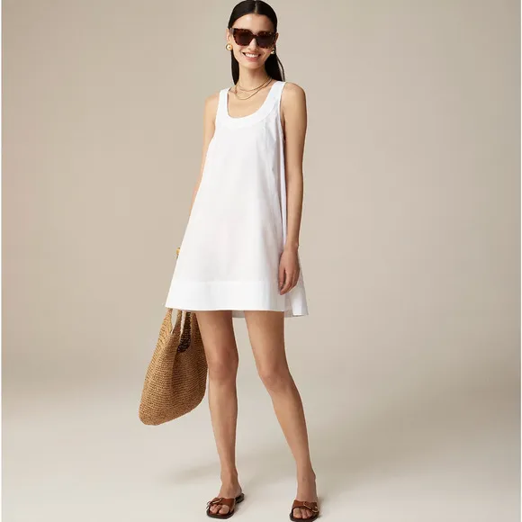 J. Crew Scoopneck Shift Mini Swing Dress Cotton Poplin Black Minimalist M NWT
