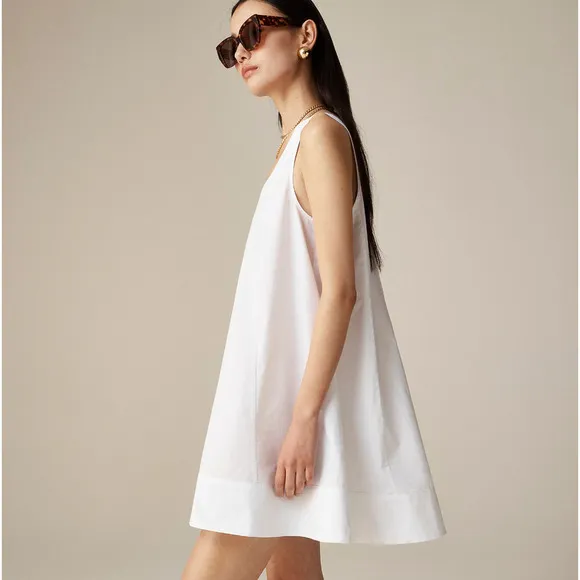 J. Crew Scoopneck Shift Mini Swing Dress Cotton Poplin Black Minimalist M NWT