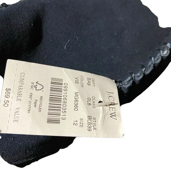 J Crew Slippers Mens 12 Navy Blue Suede Faux Shearling Moccasins Shoes