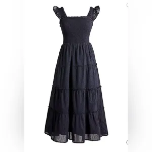 J Crew Smocked Tiered Maxi Boho Minimalist Dress Clip-Dot Style Size Medium