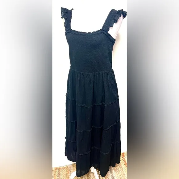 J Crew Smocked Tiered Maxi Boho Minimalist Dress Clip-Dot Style Size Medium