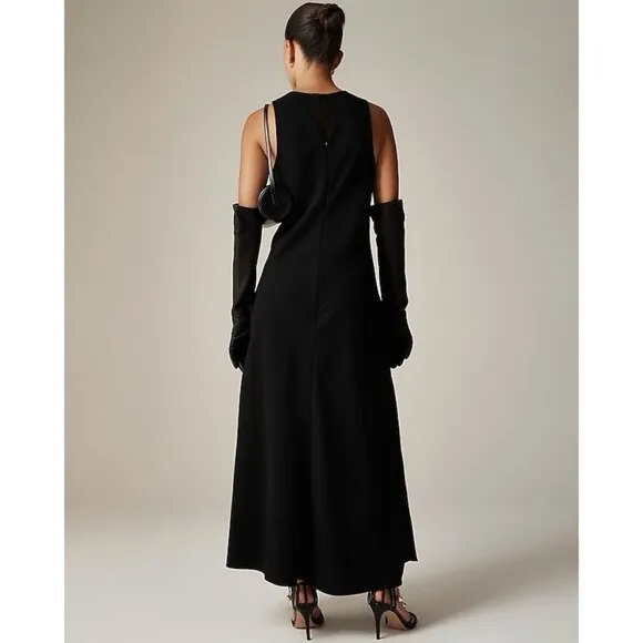 J Crew Womens Dress Sz 8 Black Drapey Crepe Long A-line Maxi Minimalist LBD