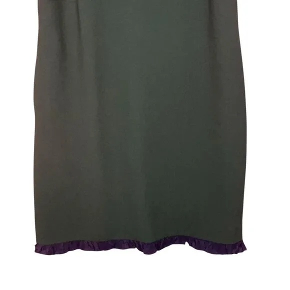 J. Crew Womens NWT Green Navy Ruffle Trim Zip Back Minimalist Chic Size Dress 12