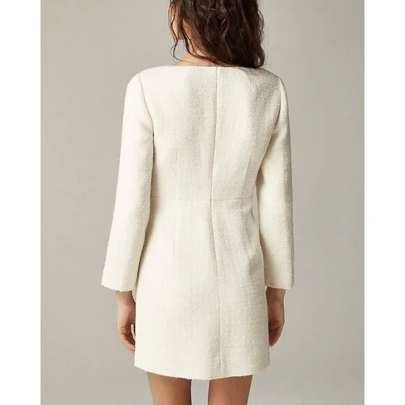 J Crew Womens Sophia Scoop Neck Dress Sz 0 Ivory Natural Tweed Preppy Minimalist