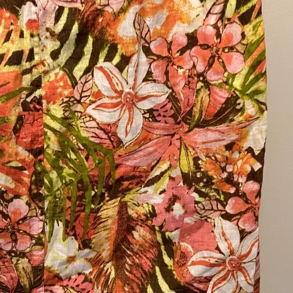 J Jill Dress Women Multicolor Floral Sunset Reef Love Linen Pockets 1X