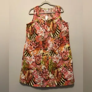 J Jill Dress Women Multicolor Floral Sunset Reef Love Linen Pockets 1X