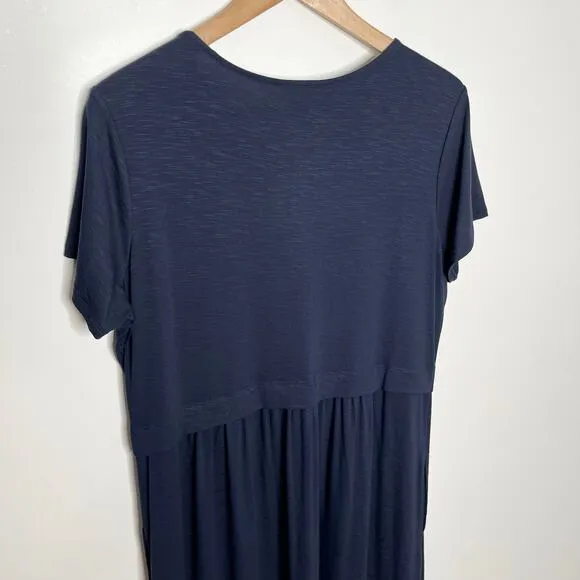 J. Jill Womens Short Sleeve Jersey Midi Maxi Dress M Navy Pockets Minimalist