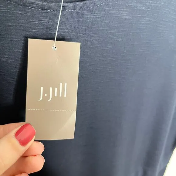 J. Jill Womens Short Sleeve Jersey Midi Maxi Dress M Navy Pockets Minimalist